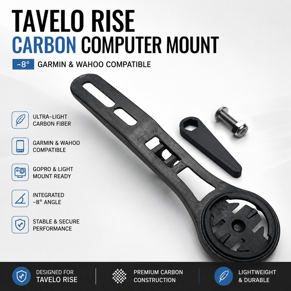 Tavelo Rise 통합 콕핏용 카본 컴퓨터 마운트 | Garmin Wahoo