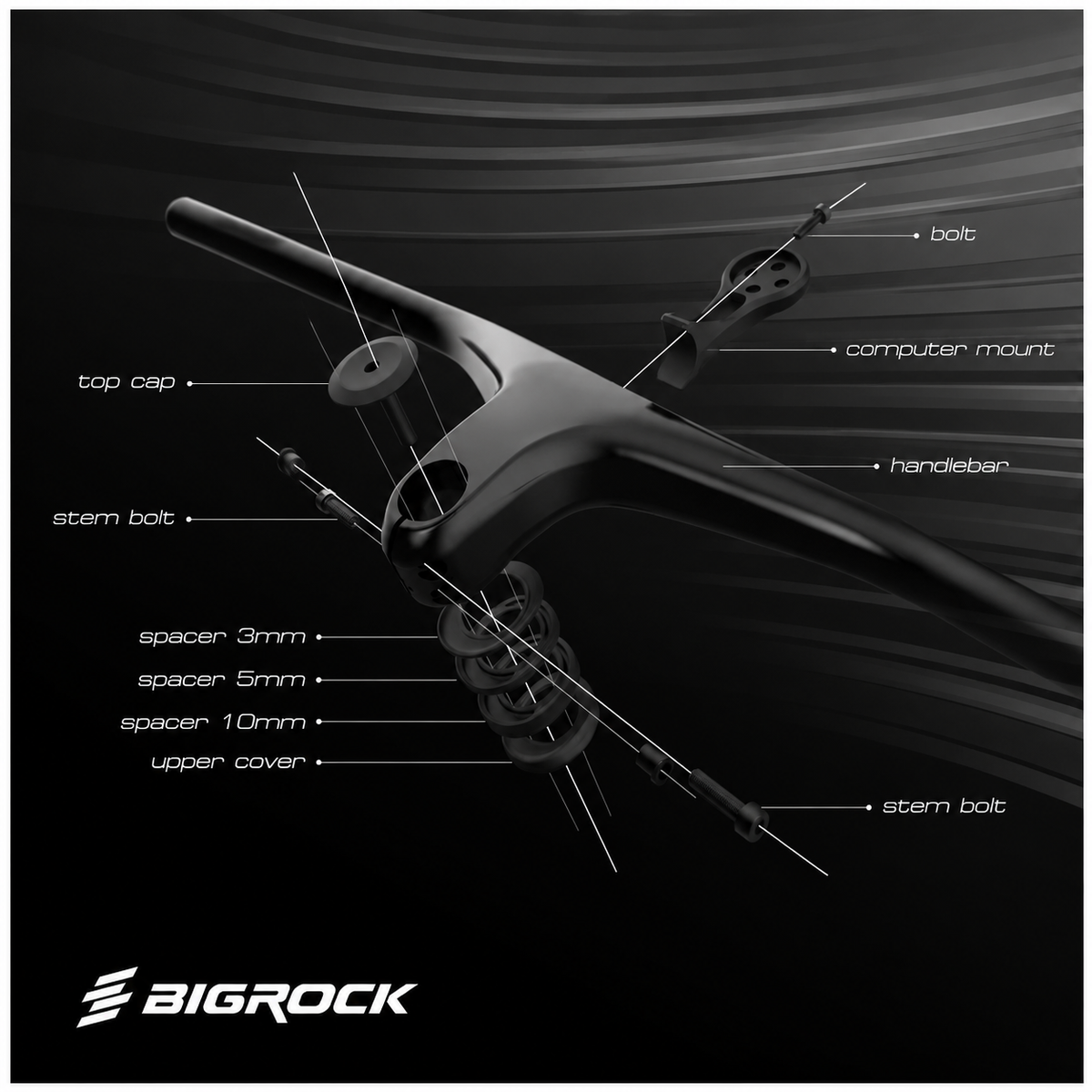 Guidão Integrado para Mountain Bike BIGROCK -22° 740mm, Guidão Leve para XC Racing