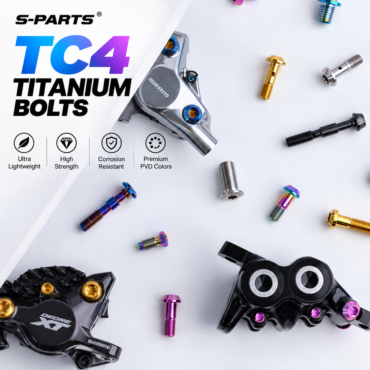 S-PARTS Shimano MTB Titanium Brake Hose Banjo Bolt | XTR XT SLX M7100 M8000 M8100 M8120 M9000 M9020 M9120