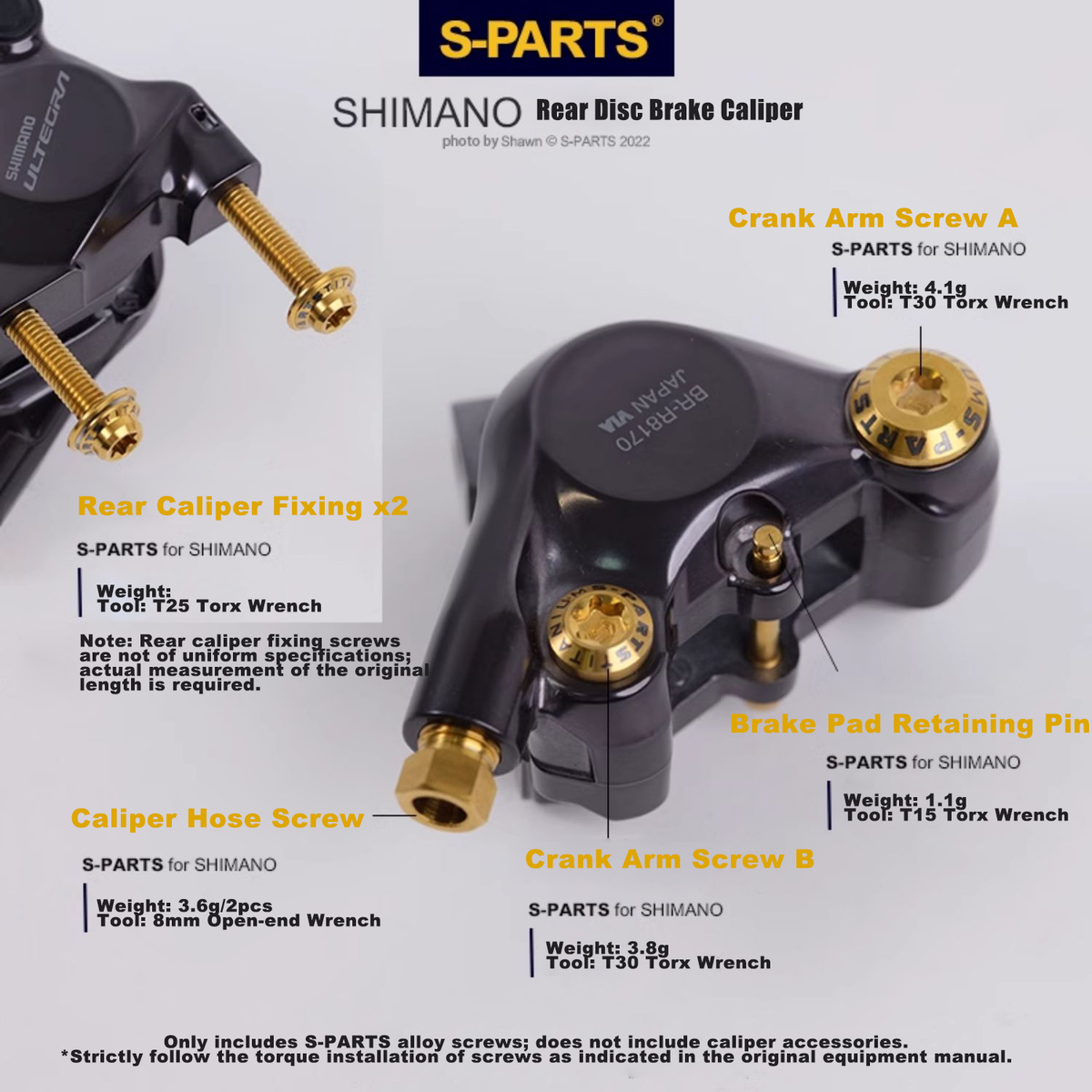 Kit di adattamento per viti in titanio per trasmissione bici da strada S-PARTS per SHIMANO UT R7150 R8000 R8050 R8170 R7170 R9270 R8070 R9100 