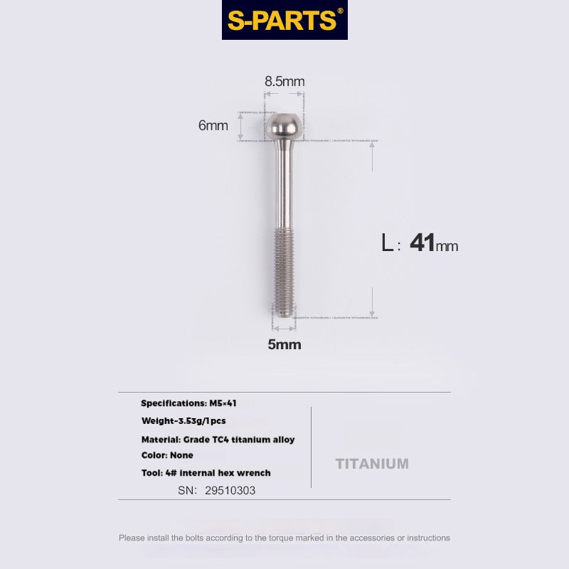 S-PARTS Parafusos de Titânio M5 x 30/35/40/47mm & Porca Cilíndrica & Arruela para Canote de Selim de Bicicleta