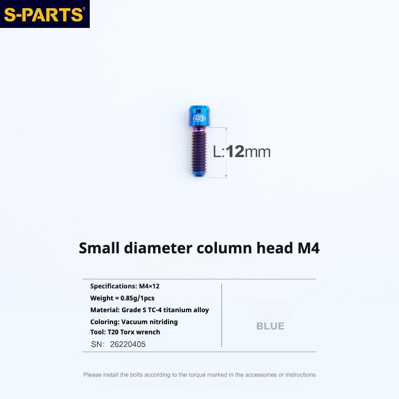 S-PARTS Série Small Column Head M4 L06-50mm Support de guidon Réglage fixe de la course de frein Vis en titane
