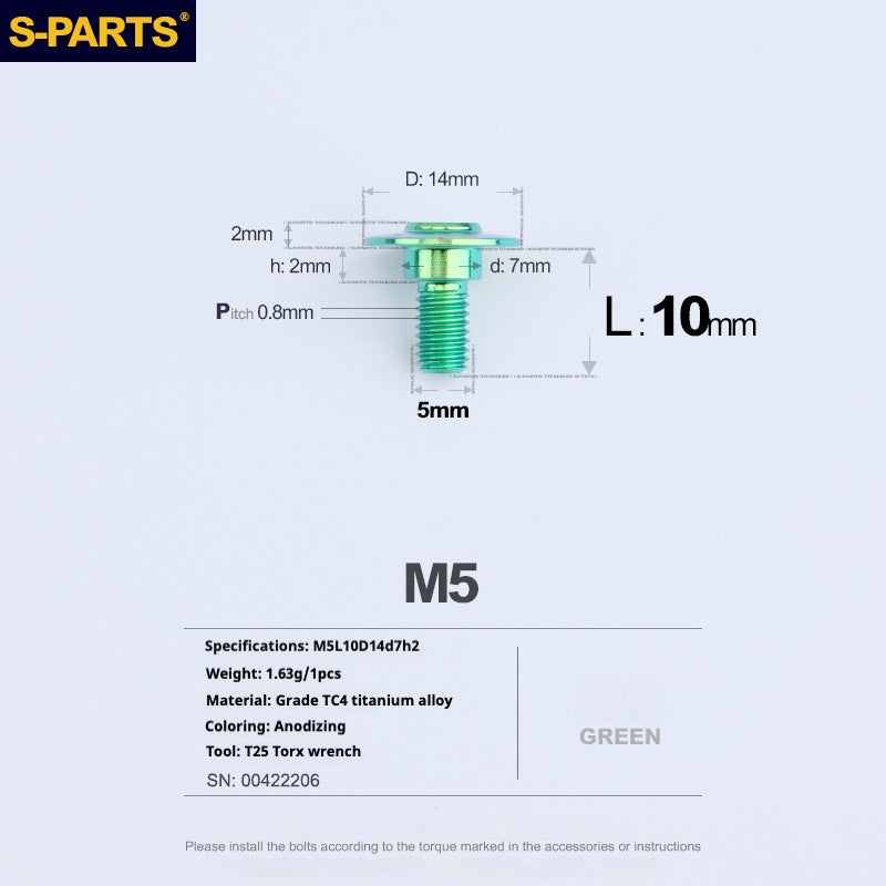 SPARTS A3 Umbrella Head Step Series M5 Viti in titanio verde per motociclette e auto