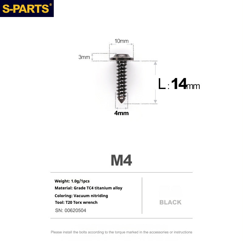 SPARTS A3 Cabeça Guarda-chuva Parafuso Autoatarraxante Série M4 L12-20mm D10 Titânio para Moto e Automóvel