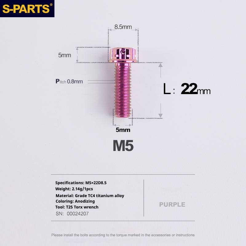 SPARTS Viti in titanio viola A3 Series M5 L06-110mm per motociclette e auto