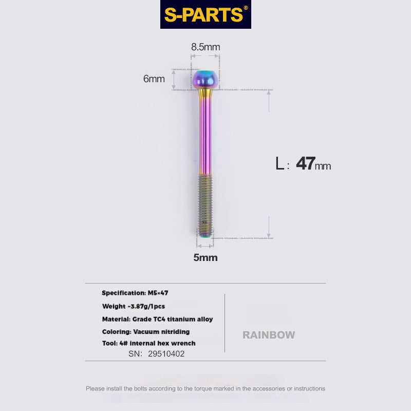 S-PARTS Parafusos de Titânio M5 x 30/35/40/47mm & Porca Cilíndrica & Arruela para Canote de Selim de Bicicleta