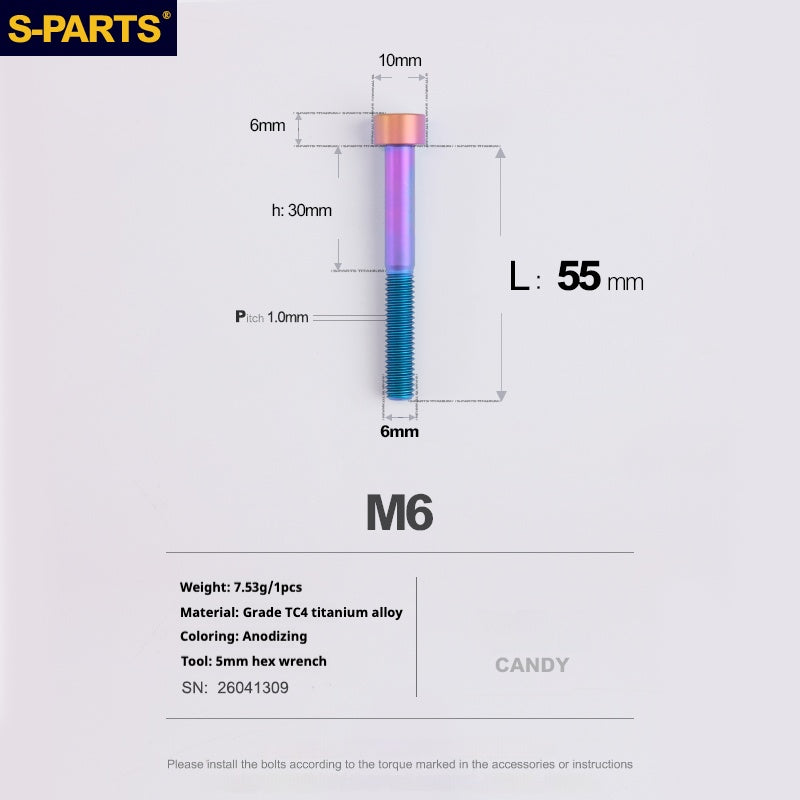 S-PARTS M6x30/40/35/50/60/70 Coperchio cuffia Pinza freno a disco Vite testa stelo in lega di titanio