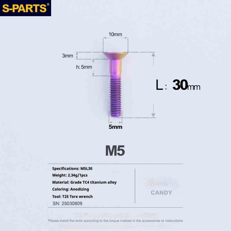 Parafusos de Titânio SPARTS Série Cabeça Escareada M5 L06-55mm