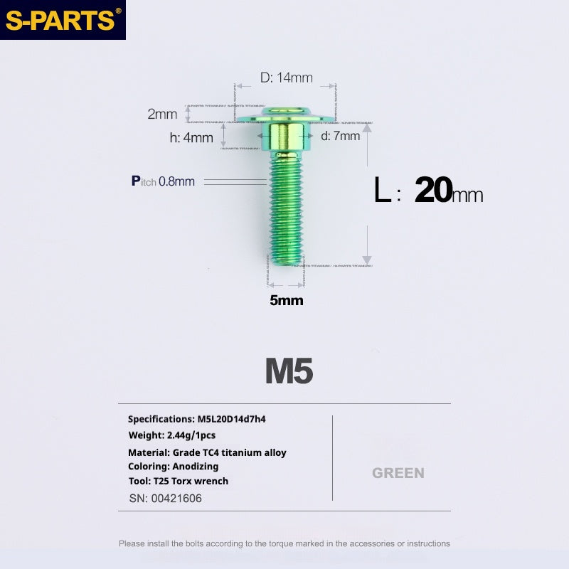 SPARTS A3 Umbrella Head Step Series M5 Viti in titanio verde per motociclette e auto