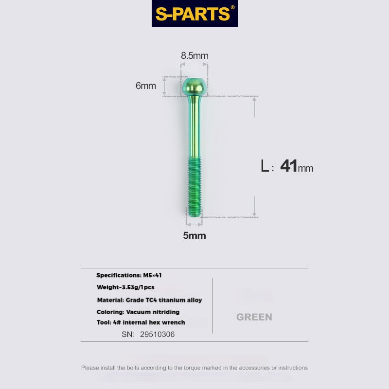 S-PARTS Parafusos de Titânio M5 x 30/35/40/47mm & Porca Cilíndrica & Arruela para Canote de Selim de Bicicleta