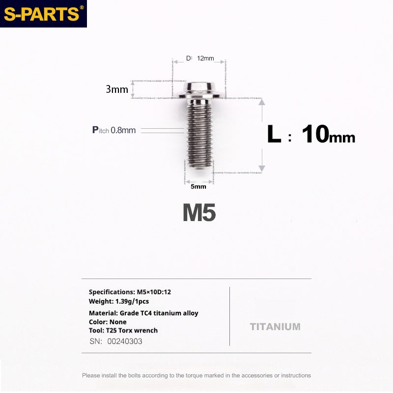 S-PARTS M5 10-30MM Motociclo Veicolo elettrico A3 Nuovo ombrello Testa D12 Vite in lega di titanio