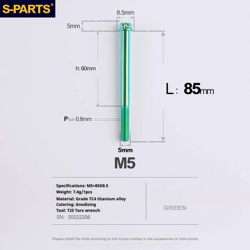 SPARTS Vis Titane Série A3 M5 L06-110mm pour Moto et Auto