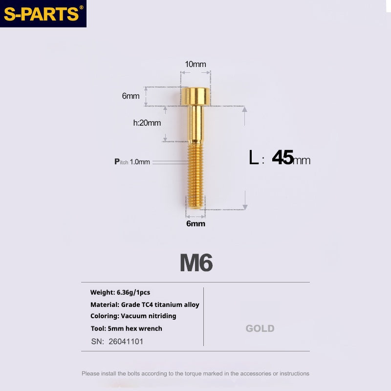S-PARTS M6x30/40/35/50/60/70 Coperchio cuffia Pinza freno a disco Vite testa stelo in lega di titanio