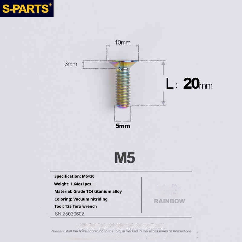 Parafusos de Titânio SPARTS Série Cabeça Escareada M5 L06-55mm