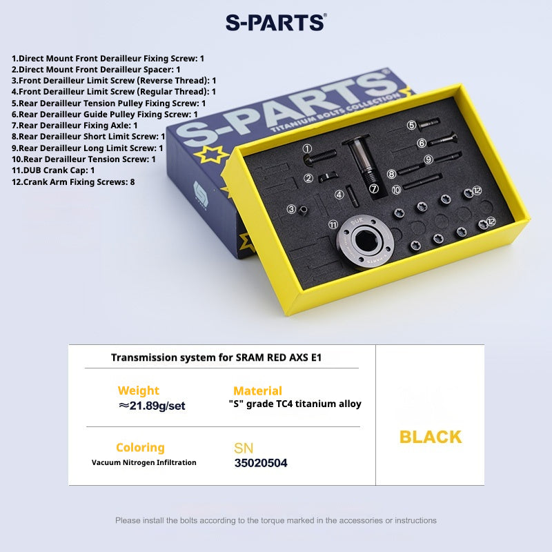 S-Parts Upgrade de Titânio para Tarmac SL8/Specialized Sworks Shimano Dura-Ace SRAM RED AXS/R9270 R9250 Di2 Force Project BLACK LTD/ SD Worx Parafuso Porca