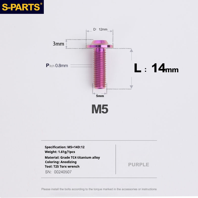 S-PARTS M5 10-30MM Motociclo Veicolo elettrico A3 Nuovo ombrello Testa D12 Vite in lega di titanio
