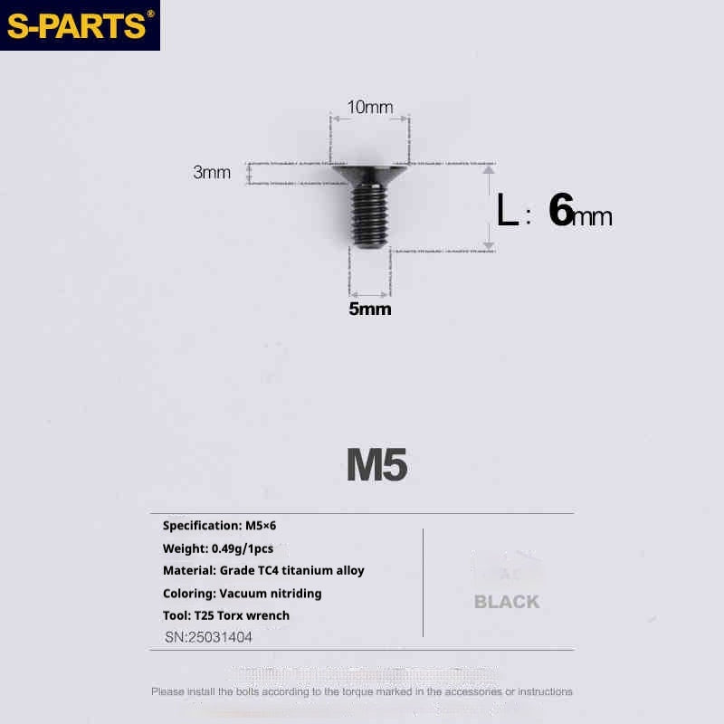 Parafusos de Titânio SPARTS Série Cabeça Escareada M5 L06-55mm