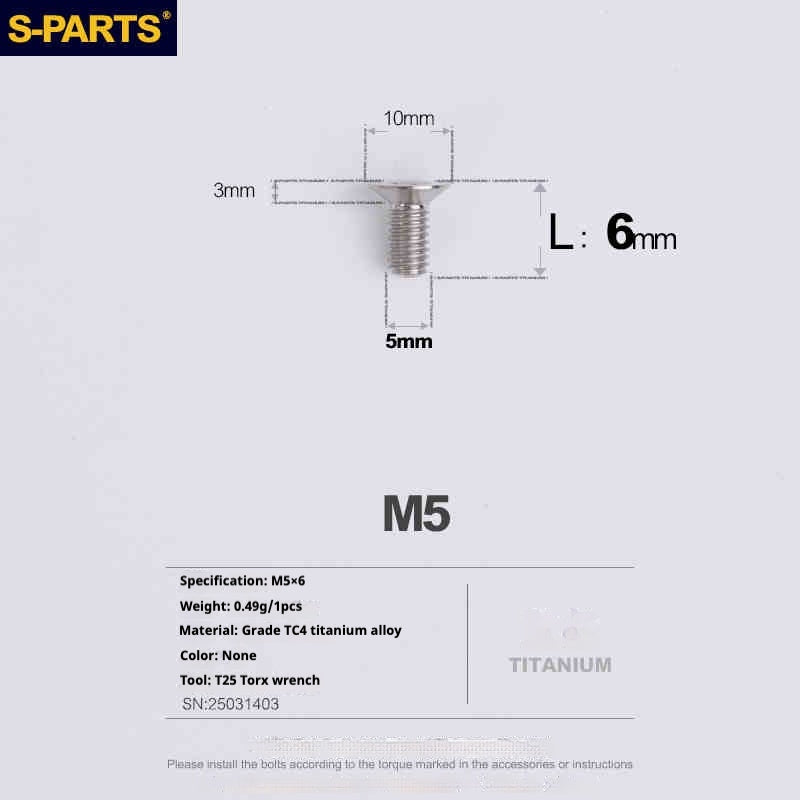 Parafusos de Titânio SPARTS Série Cabeça Escareada M5 L06-55mm