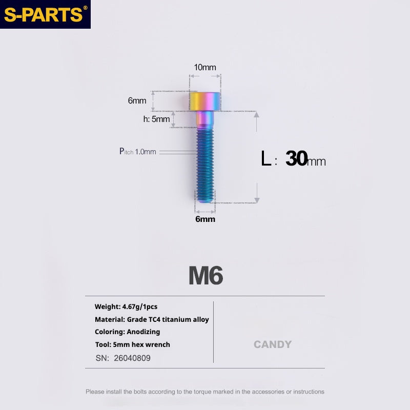 S-PARTS M6x30/40/35/50/60/70 Coperchio cuffia Pinza freno a disco Vite testa stelo in lega di titanio