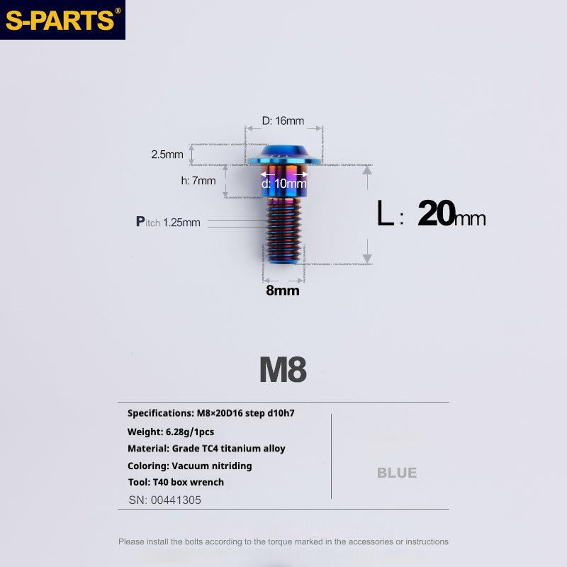 SPARTS A3 Umbrella Head Step Series M8 Viti in titanio blu per motociclette e auto