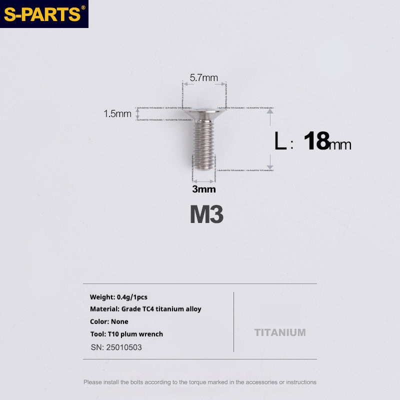 Viti in lega di titanio SPARTS serie svasata M3 L06-30mm