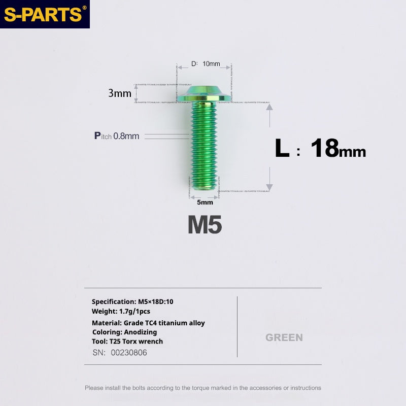 Vite in titanio per motocicletta elettrica S-PARTS A3 con testa a ombrello M5 L06-55mm D10