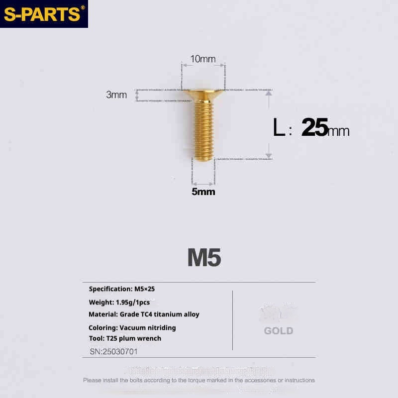 Parafusos de Titânio SPARTS Série Cabeça Escareada M5 L06-55mm