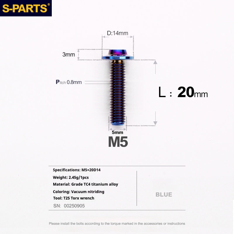 SPARTS A3 Umbrella Head Series M5 L12-20mm D14 Viti in titanio per motociclette