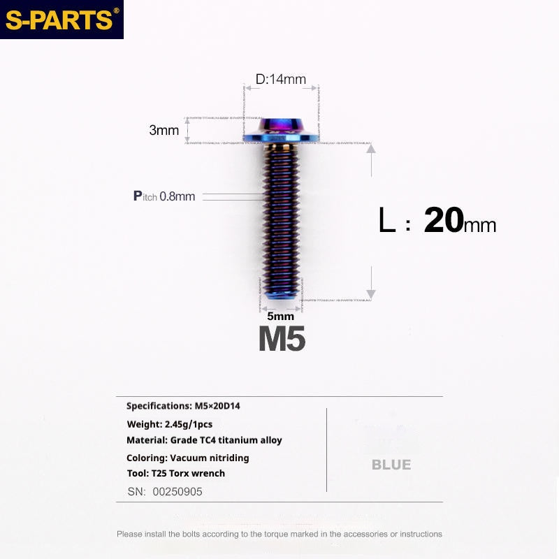 SPARTS A3 Umbrella Head Series M5 L12-20mm D14 Viti in titanio per motociclette