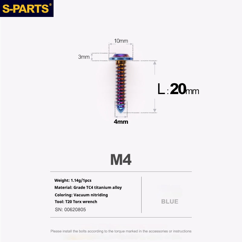 SPARTS A3 Cabeça Guarda-chuva Parafuso Autoatarraxante Série M4 L12-20mm D10 Titânio para Moto e Automóvel