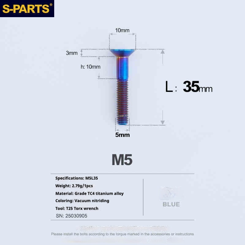 Parafusos de Titânio SPARTS Série Cabeça Escareada M5 L06-55mm