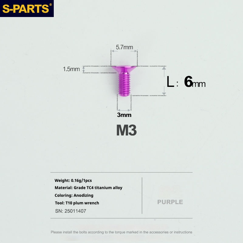 Viti in lega di titanio SPARTS serie svasata M3 L06-30mm