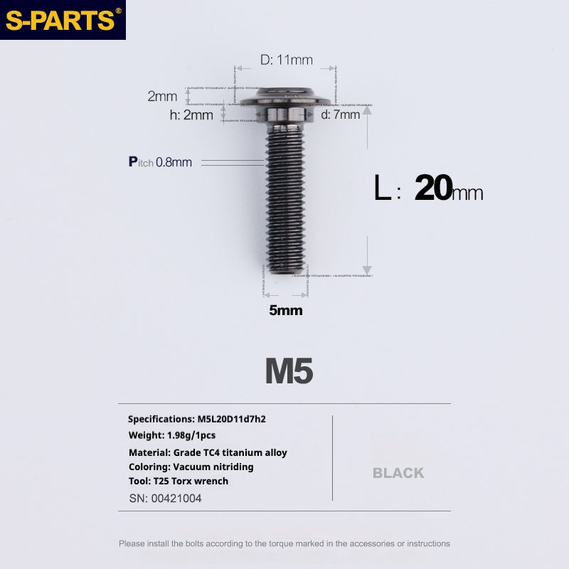 SPARTS A3 Umbrella Head Step Series M5 Viti in titanio nero per motociclette e auto