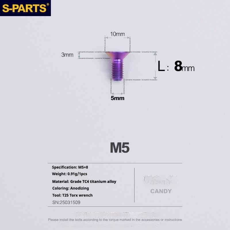 Parafusos de Titânio SPARTS Série Cabeça Escareada M5 L06-55mm
