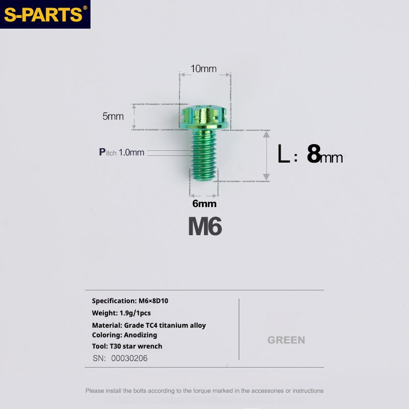 Viti in titanio verde SPARTS A3 Series M6 L08-120mm per motociclette e auto