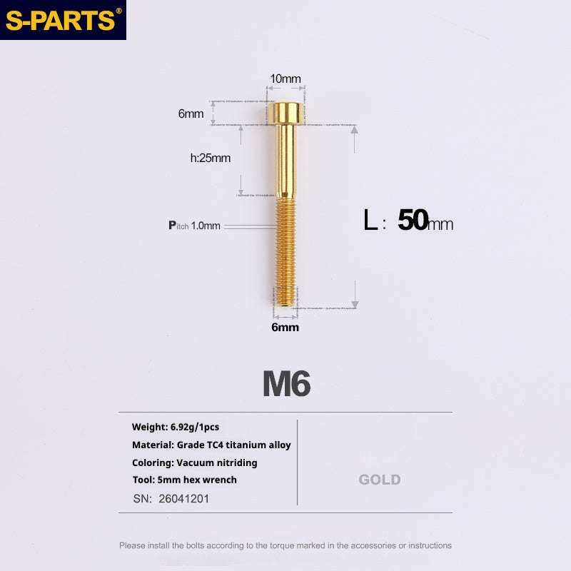 S-PARTS M6x30/40/35/50/60/70 Coperchio cuffia Pinza freno a disco Vite testa stelo in lega di titanio