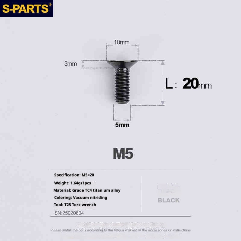 Parafusos de Titânio SPARTS Série Cabeça Escareada M5 L06-55mm