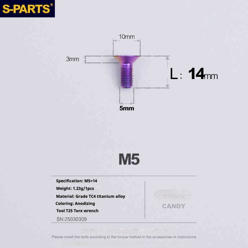 Parafusos de Titânio SPARTS Série Cabeça Escareada M5 L06-55mm