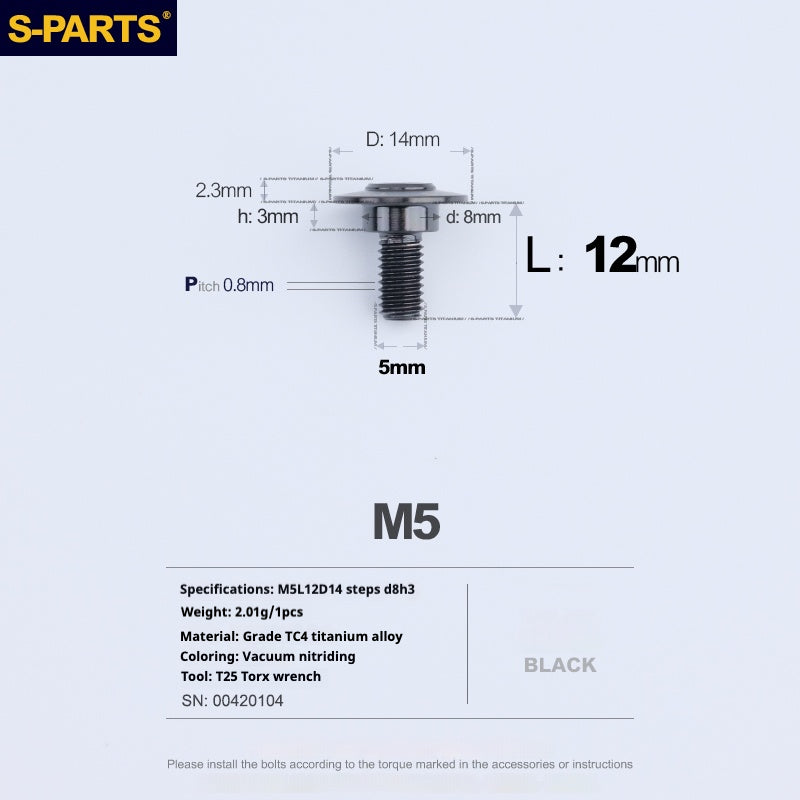 SPARTS A3 Umbrella Head Step Series M5 Viti in titanio nero per motociclette e auto