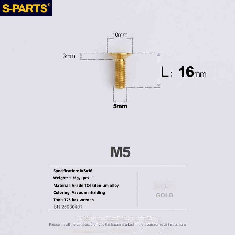 Parafusos de Titânio SPARTS Série Cabeça Escareada M5 L06-55mm