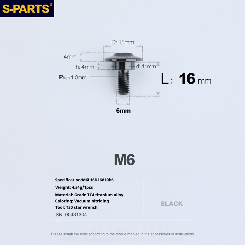 SPARTS A3 Umbrella Head Step Series M6 Viti in titanio nero per motociclette e auto