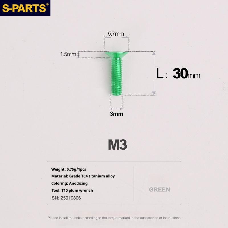 Viti in lega di titanio SPARTS serie svasata M3 L06-30mm