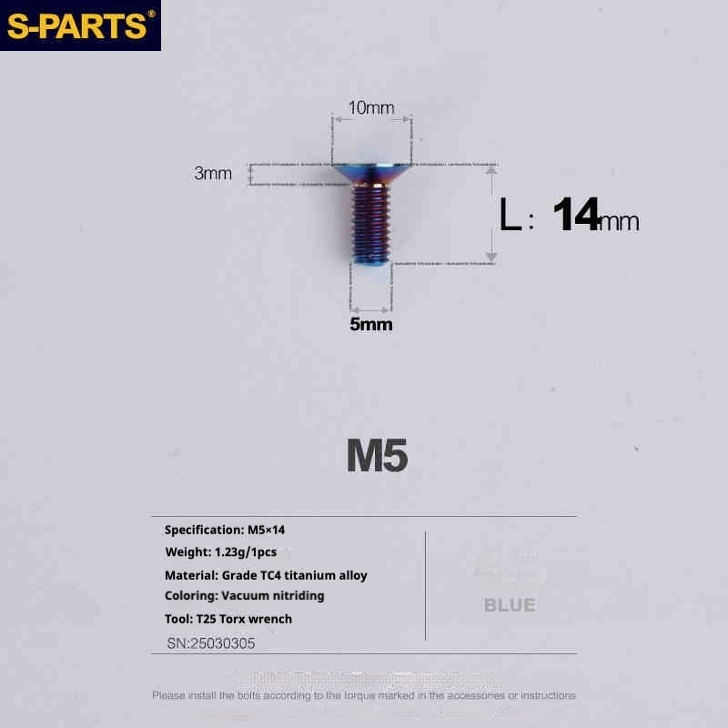 Parafusos de Titânio SPARTS Série Cabeça Escareada M5 L06-55mm