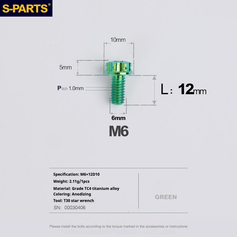 Viti in titanio verde SPARTS A3 Series M6 L08-120mm per motociclette e auto