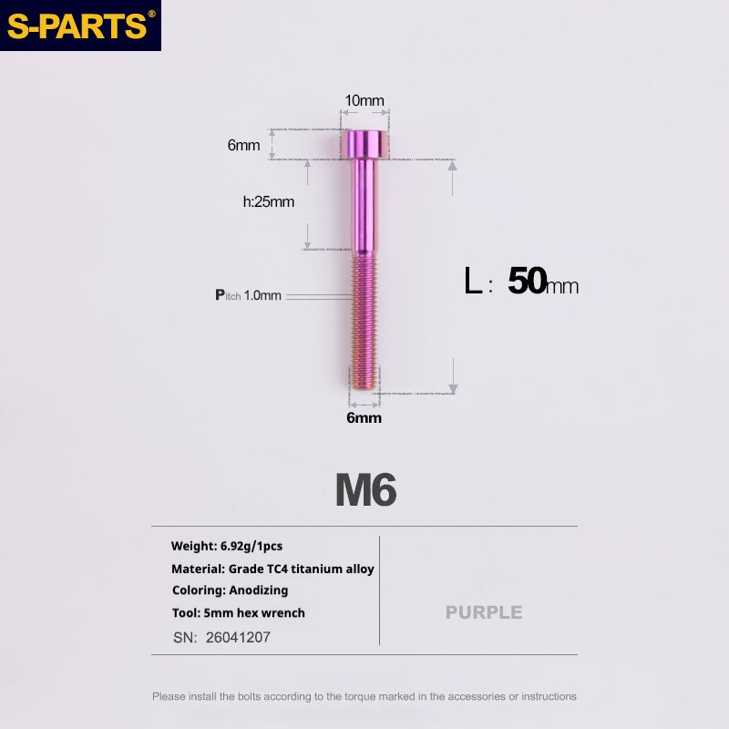 S-PARTS M6x30/40/35/50/60/70 Coperchio cuffia Pinza freno a disco Vite testa stelo in lega di titanio