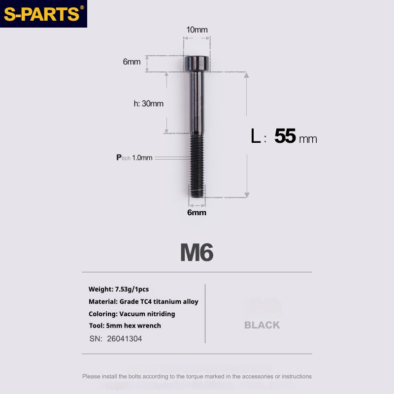 S-PARTS M6x30/40/35/50/60/70 Coperchio cuffia Pinza freno a disco Vite testa stelo in lega di titanio