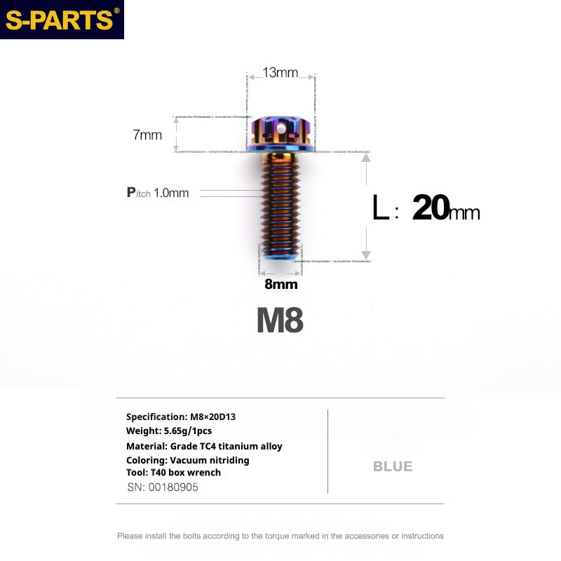 SPARTS Série A3 Parafusos de Titânio M8 L20mm P1.0 Rosca Fina para Motocicleta e Carro