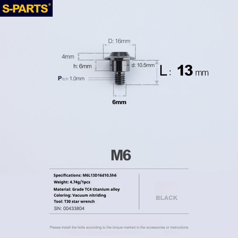 SPARTS A3 Umbrella Head Step Series M6 Viti in titanio nero per motociclette e auto