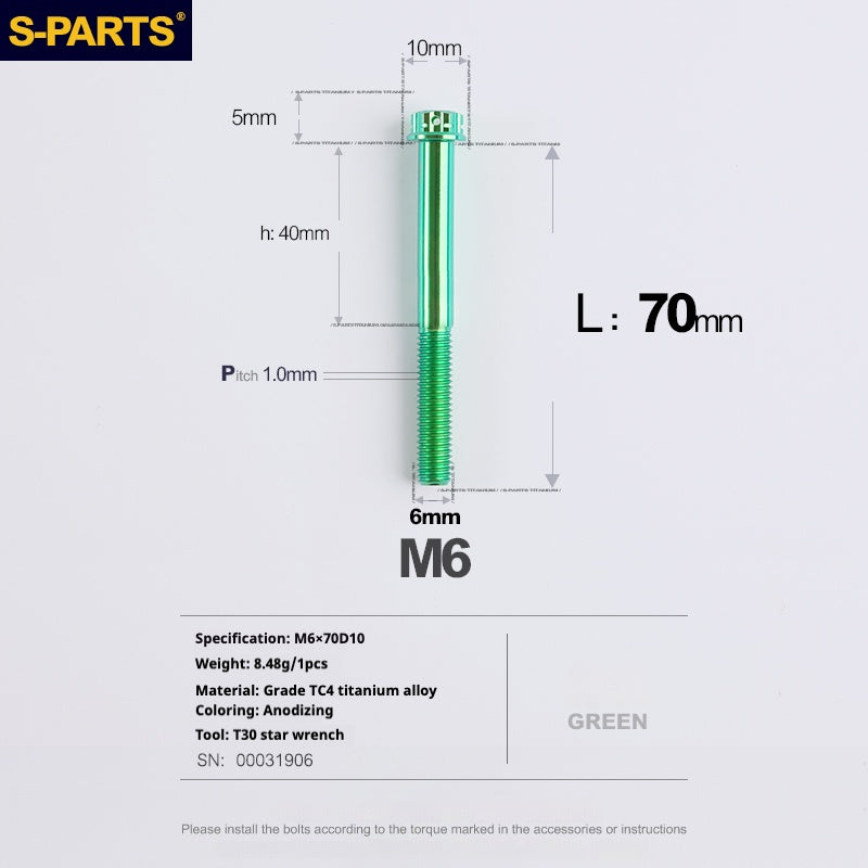 Viti in titanio verde SPARTS A3 Series M6 L08-120mm per motociclette e auto