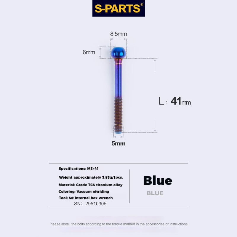 S-PARTS Parafusos de Titânio M5 x 30/35/40/47mm & Porca Cilíndrica & Arruela para Canote de Selim de Bicicleta